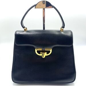 Auth Vtg Gucci Small Black Lady Lock Structured Smooth Leather Handbag Preloved